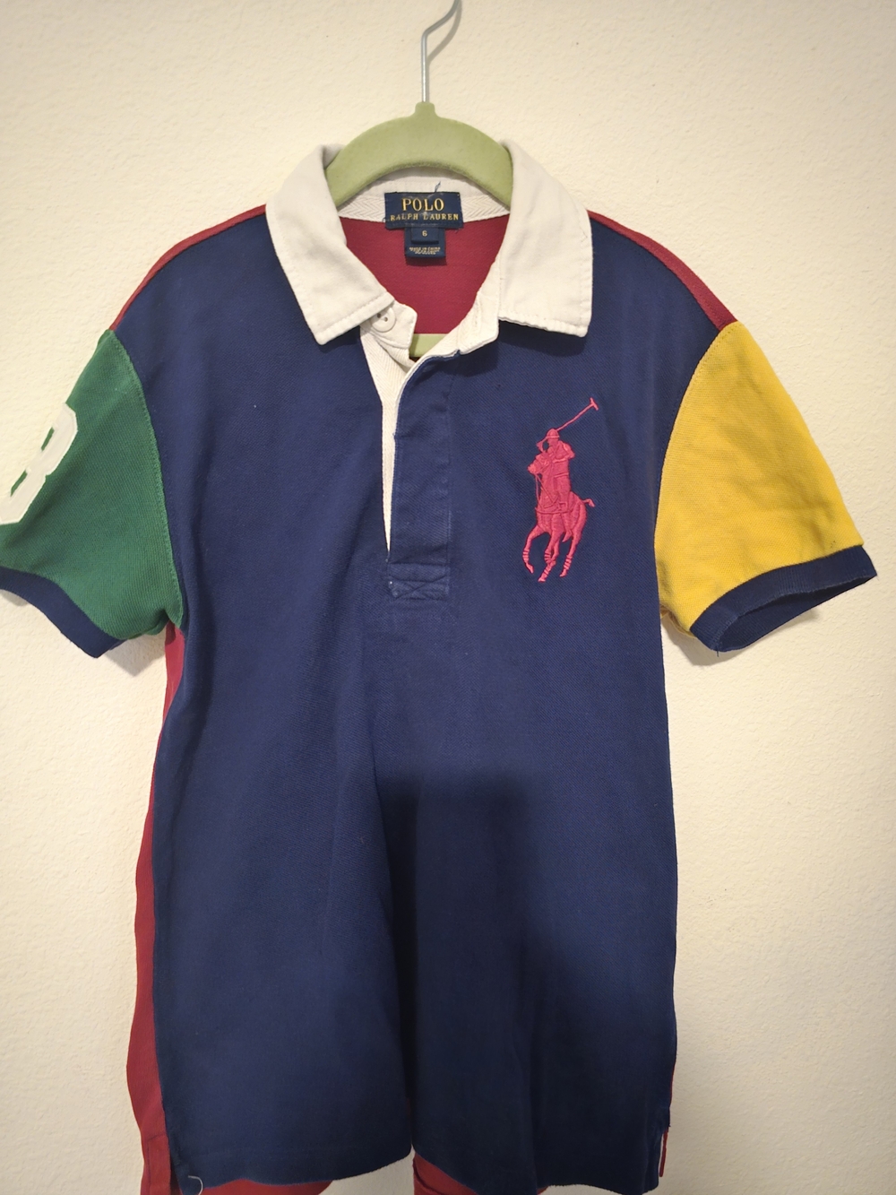 Polo by Ralph Lauren Navy Colorblock Polo with Pink Pony